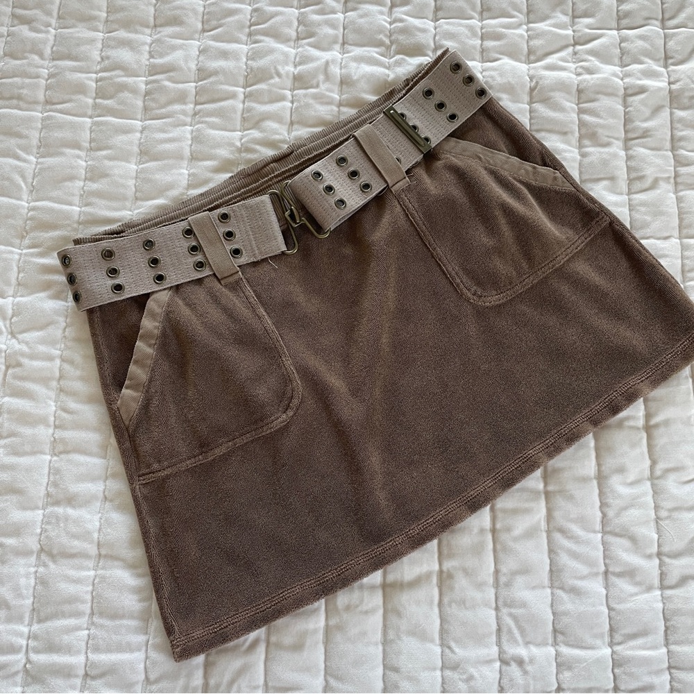 Juicy couture rare vintage Y2K mini cargo brown terrycloth skirt with belt